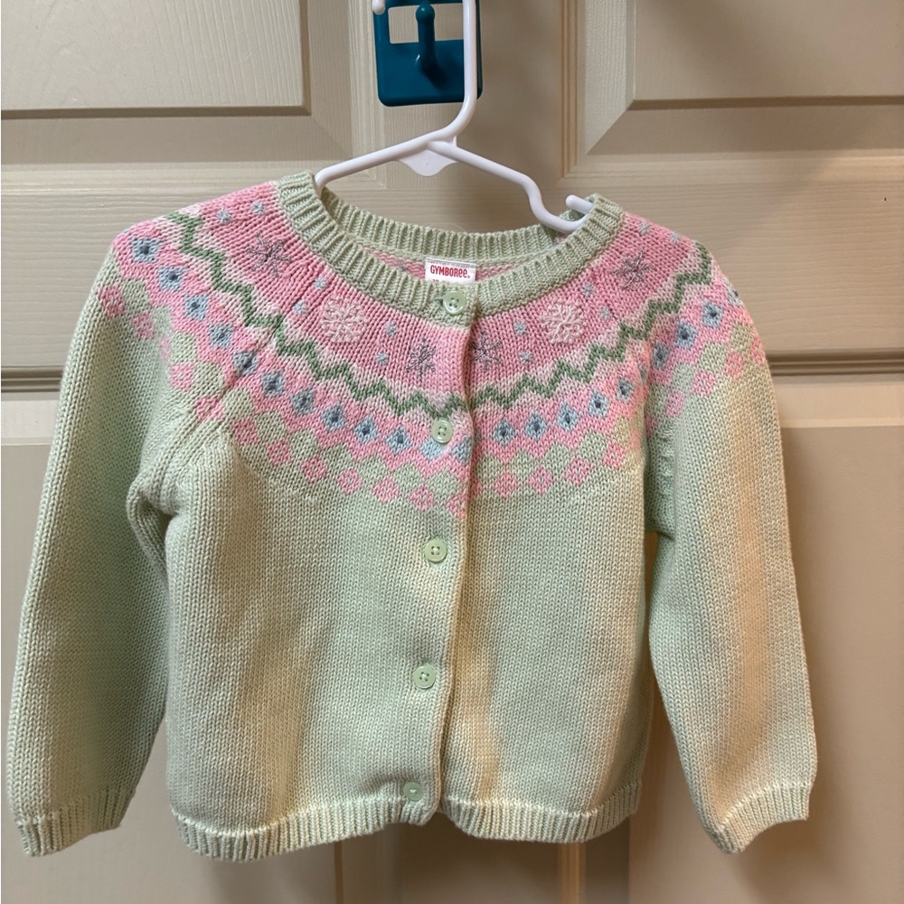 NWT vintage Gymboree pastel cardigan sweater size 18-24M snowflakes pink green